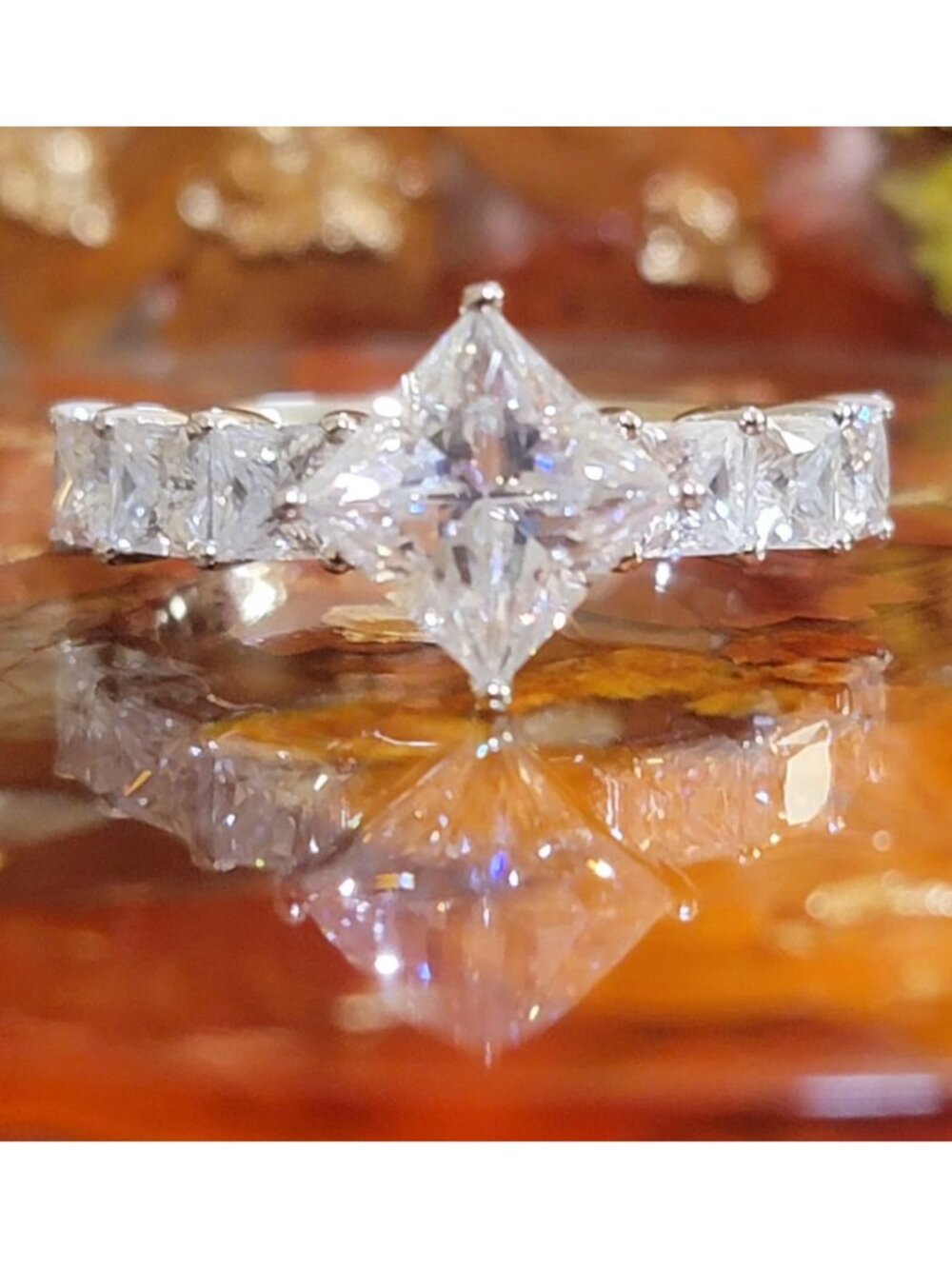 2CT Princess Cut Moissanite 3-Stack Ring Sterling Silver Size 7 NWT